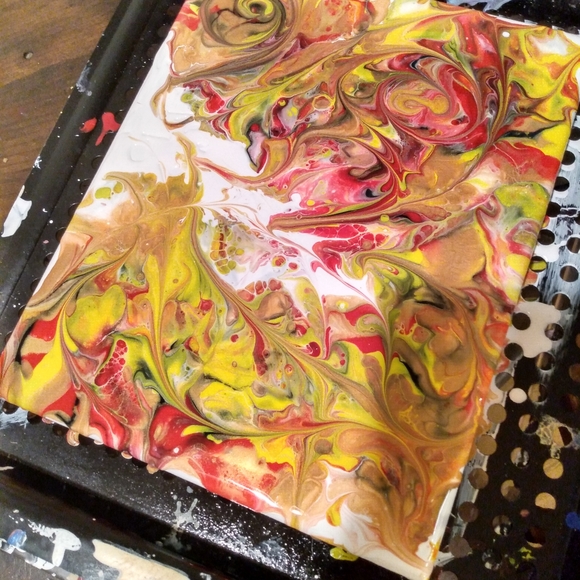 Original Acrylic Pour reds and gold's 8x10  on wrapped canvas - Picture 2 of 2